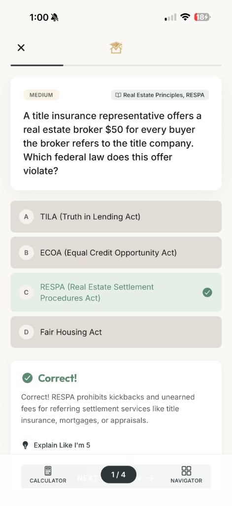 Practice question with instant feedback and explanations